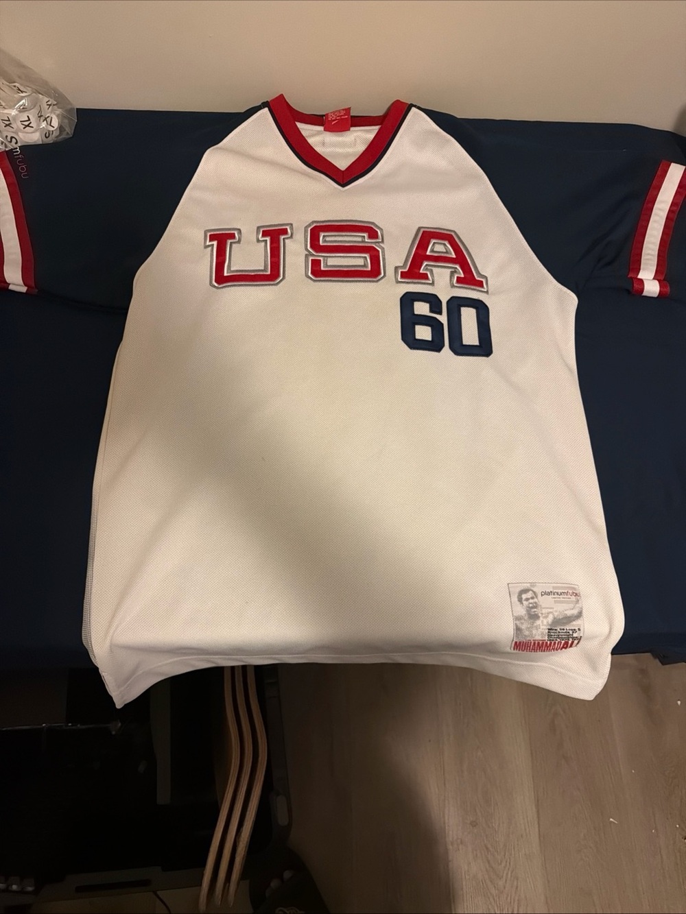 Platinum Fubu large Muhammad Ali USA Team White & Navy Sports Jersey - Number 60